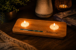 Aotearoa- Tealight Candle Holder - NZ Mataī & Paua