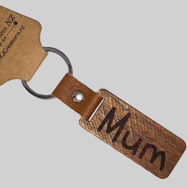 Walnut Lasered Keyrings "Mum - School Bell"