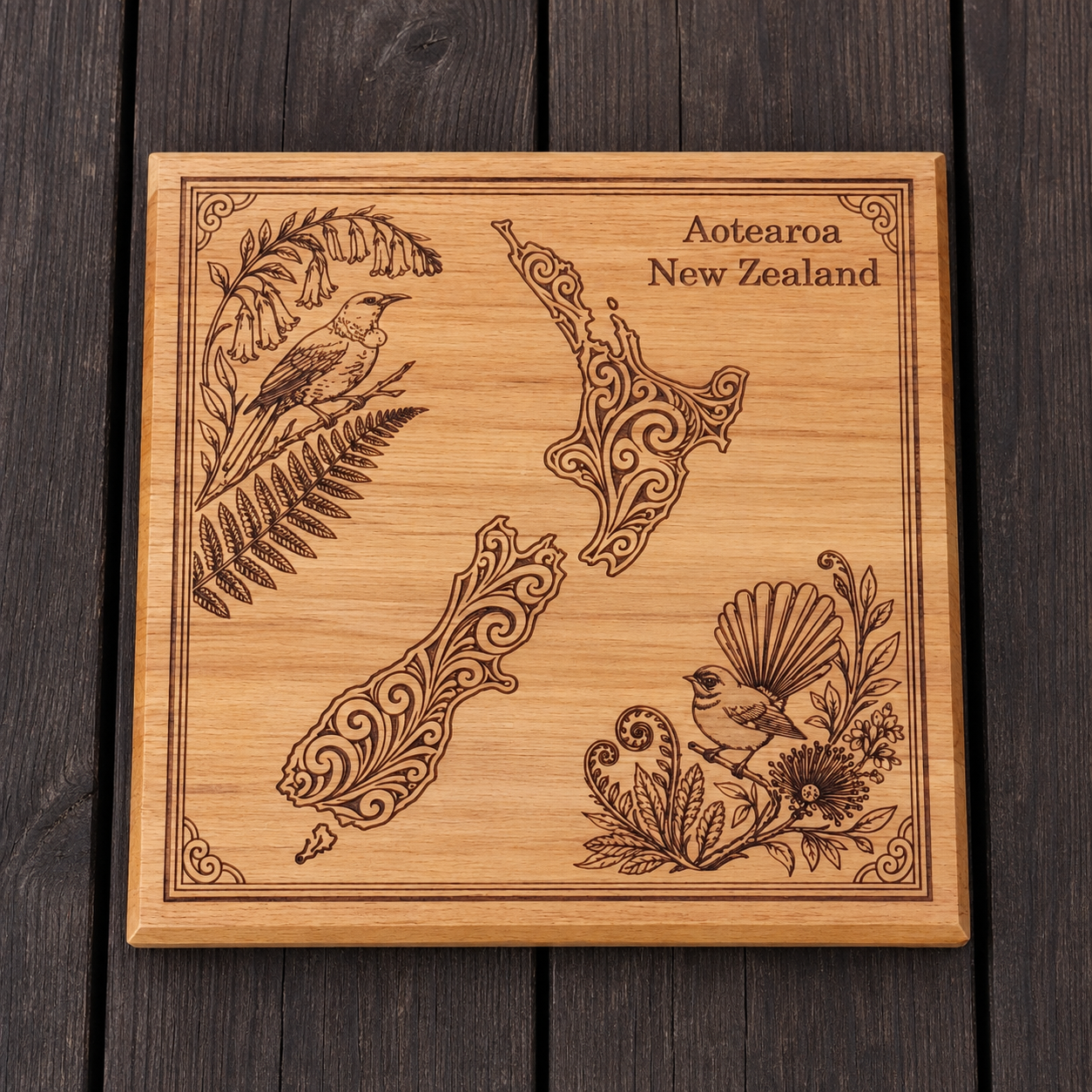 Aotearoa – Earthquake-Salvaged Rimu Map Plaque - Image 2