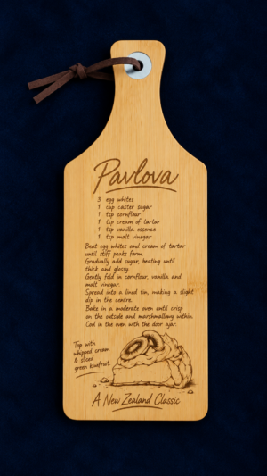 Pavlova recipe board engraved on bamboo serving paddle – KJCreationsNZ